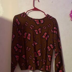 Rue21 Brown and Pink Butterfly Long Sleeve Top